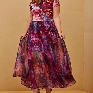 NWT TORRID FLORAL SCUBA ORGANZA GOWN WITH REMOVABLE SHEER SKIRT 2X